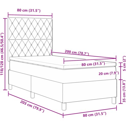 vidaXL Okvir kreveta s madracem Tamno siva 80x200 cm Baršun Cene