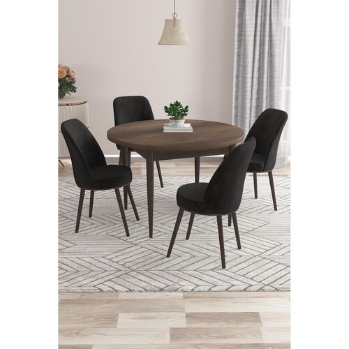 Hanah home trpezarijski set Kea, sto i 4 stolice, ploča u dekoru drveta Baroque, crna tkanina Babyface Cene