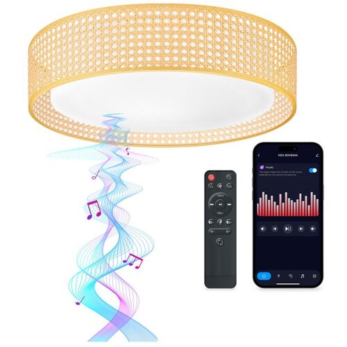 Ksix Bohemia Smart LED stropna svjetiljka, Rattan dizajn, 3W zvučnik,RGBIC + CCT Slike