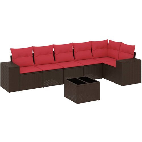 vidaXL 7-delni vrtni komplet sedežnih garnitur z blazinami rjav poli ratan, (5000293373) Cene