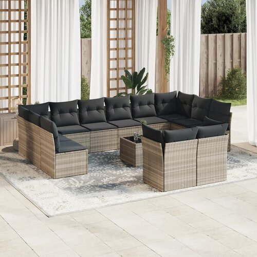 vidaXL 13-dijelni set vrtnih sofa poliratan s jastucima svijetlosivi Cene