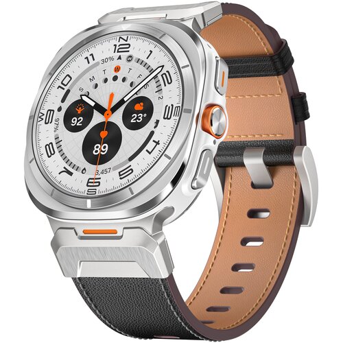 INF Pa&scaron;ček za uro iz pravega usnja s srebrnim konektorjem za Samsung Watch 7 Ultra 47 mm Black, (21543168) Cene