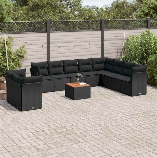 11-dijelni set vrtnih sofa od poliratana s jastucima crni Slike