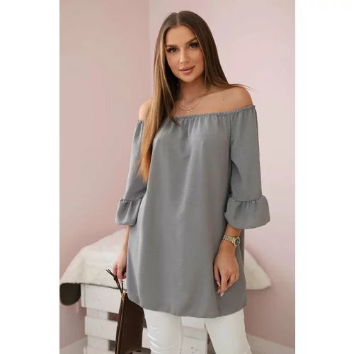 Kesi Spanish blouse with ruffles on the sleeve of gray color
