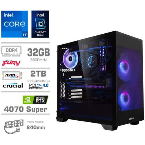 MEGA Računalnik MT S7X GAMER i7-12700K/RTX4070 Super/32GB/2TB-4.0/750W/Brez OS/črna RGB, (21218392) Slike