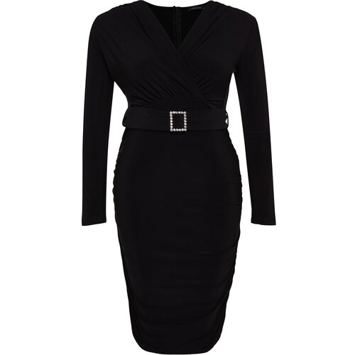 Trendyol Curve Black Belt Detailed Knitted Evening Dress Slike