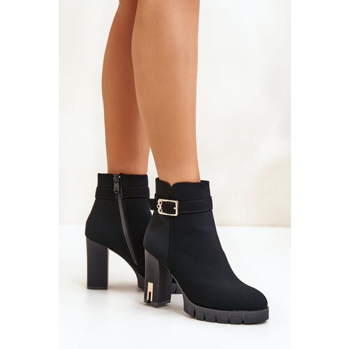 Kesi Insulated women&amp;#039;s ankle boots on a heel with a gold buckle black taitra Slike