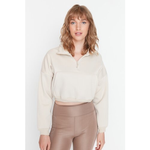 Trendyol Stone Crop Zipper Stand Up Collar Sports Sweatshirt Slike