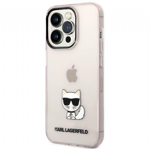Karl Lagerfeld Originalen ovitek KLHCP14SCTTRI za&amp;scaron;čita ovitek za iPhone 14 6.1 prozorno roza - Choupette Logo Slike