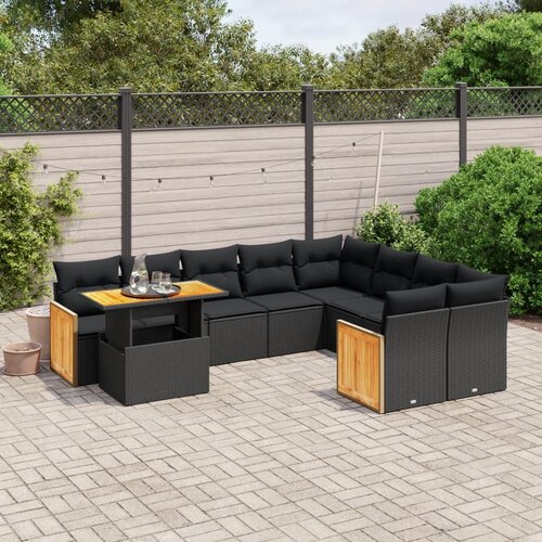 vidaXL 10-dijelni set vrtnih sofa s jastucima crni od poliratana Cijene
