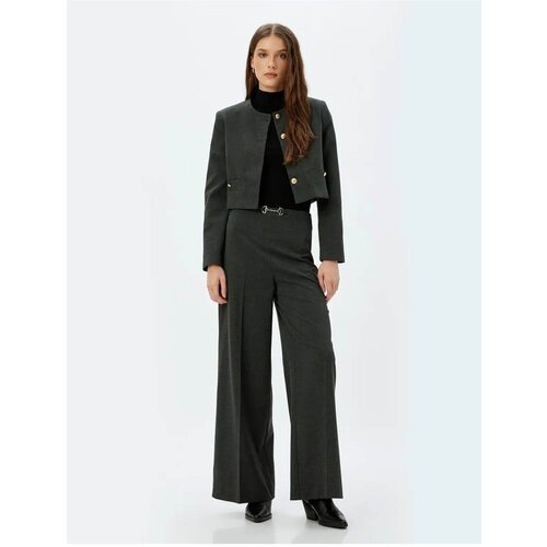 Koton High Waist Wide Leg Fabric Trousers with Accessory Detail Cene