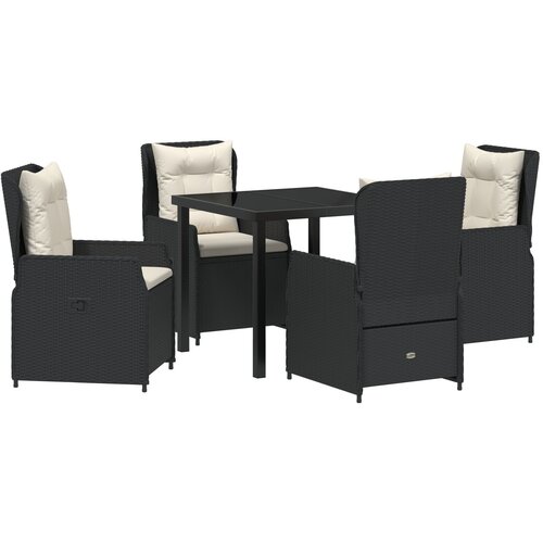 VidaXL 5-dijelni set za blagovanje u vrtu crni poli ratan, vrtni stol crni 80x80x73 cm kaljeno staklo Slike