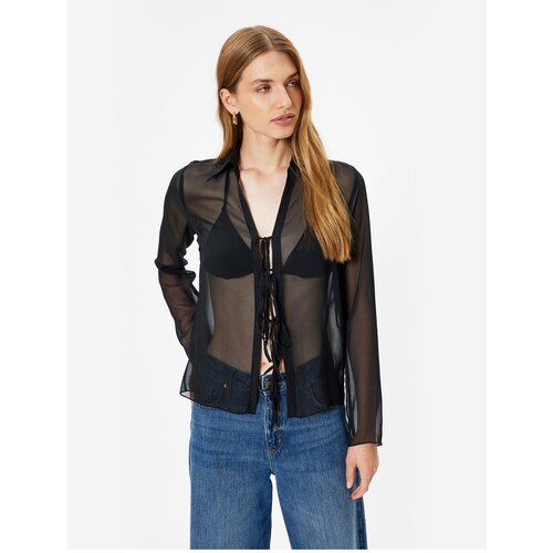 Koton Tulle Transparent Shirt with Front Tie Detail Long Sleeve Slike