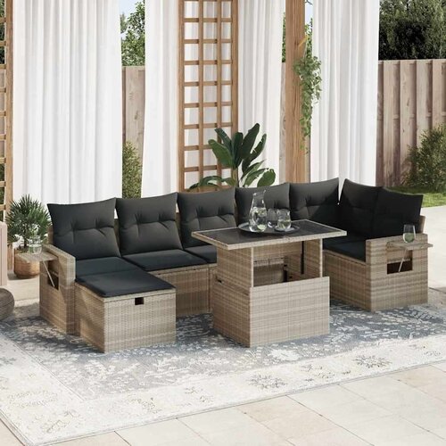 VidaXL 8-dijelni set vrtnih sofa od poliratana s jastucima svjetlosivi Slike