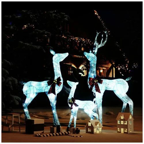  Božična dekoracija družina jelenov bela in srebrna 201 LED