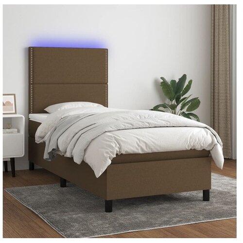  Krevet box spring s madracem LED tamnosmeđi 90x190 cm tkanina Cijene