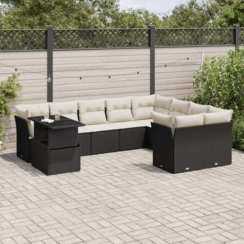 VidaXL 10-dijelni set vrtnih sofa s jastucima crni od poliratana Slike