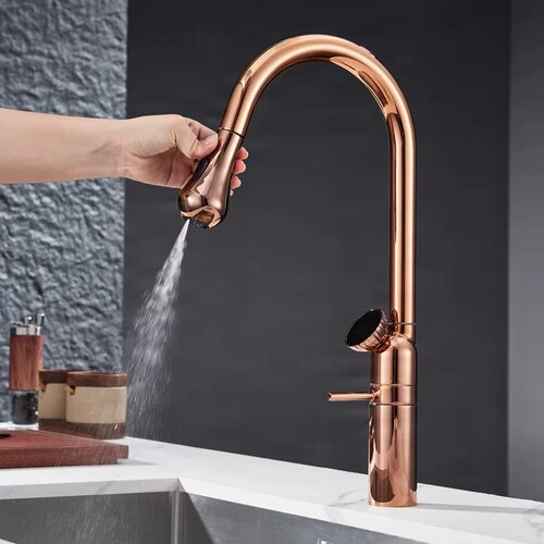ELITE EDITION Enoročna kuhinjska armatura KF1694 z digitalnim prikazom temperature, rožnato zlata &amp;mdash; Črna Slike