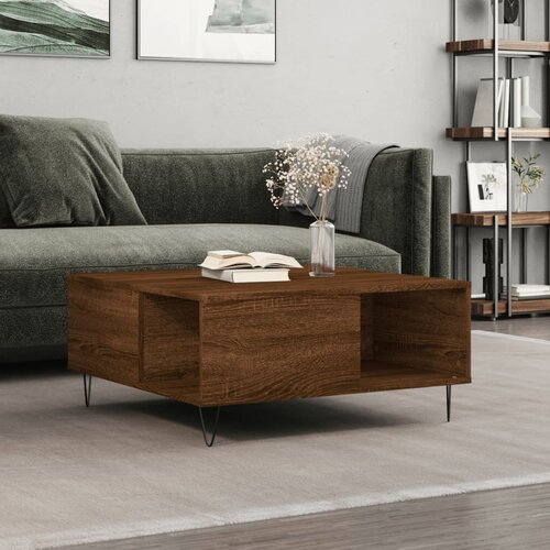 VidaXL Klubska mizica rjavi hrast 80x80x36,5 cm inženirski les Slike