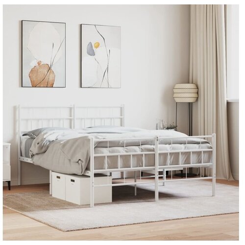 vidaXL Metalni okvir kreveta uzglavlje i podnožje bijeli 150 x 200 cm Cijene