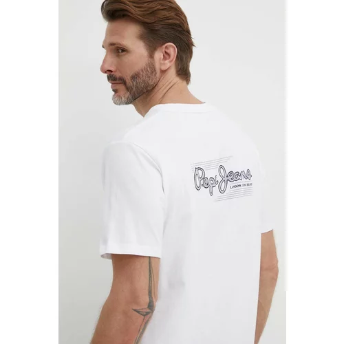 PepeJeans Bombažna kratka majica SINGLE CLIFORD moška, bela barva, PM509367