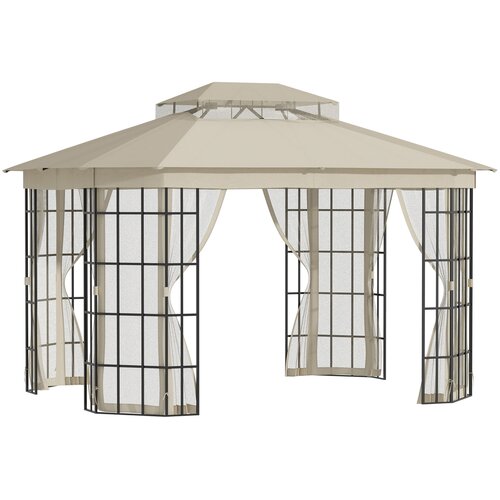 Outsunny Vrtni gazebo 3,65x3m z mrežo proti komarjem in dvonivojskim nadstreškom iz poliestra, kovinski okvir, črna in bež barva, (20744595) Cene