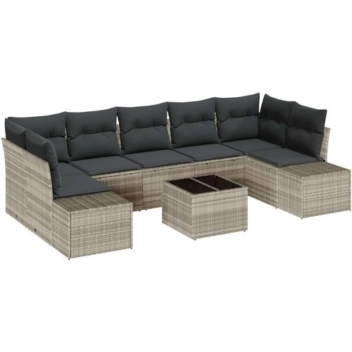 Vrtna garnitura - 9-dijelni set vrtnih sofa s jastučićima svijetlosive boje poli ratana Slike