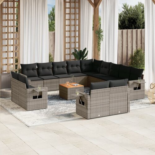 vidaXL 14-dijelni set vrtnih sofa od poliratana s jastucima sivi Cijene