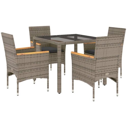  5-dijelni vrtni blagovaonski set s jastucima poliratan i staklo Siva 90 x 90 x 75 cm Slike