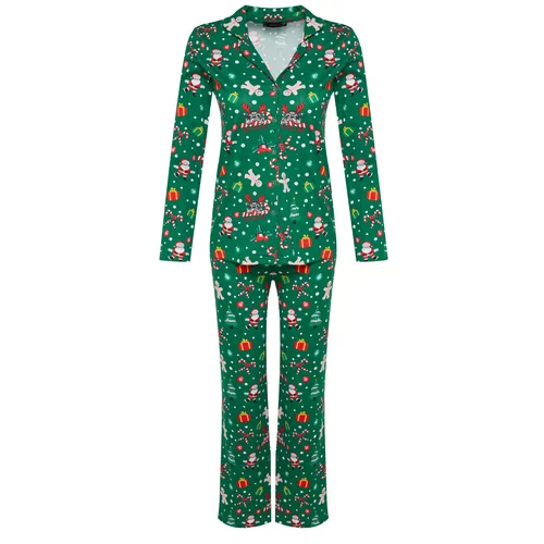 Trendyol Green Single Jersey Christmas Theme Shirt Pants Pajamas Set