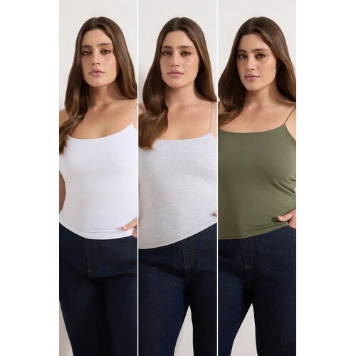 Trendyol Set ženskih majica Tbbaw26Cv00001, 3 komada, Kaki Slike