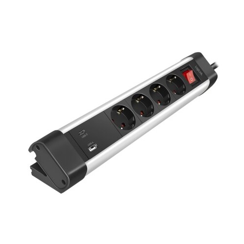 Logilink produžni kabl 4 mesta, 1 x USB A, 1 x USB C, prekidač, stalak, 1.5m, aluminium ( 5511 ) Cene