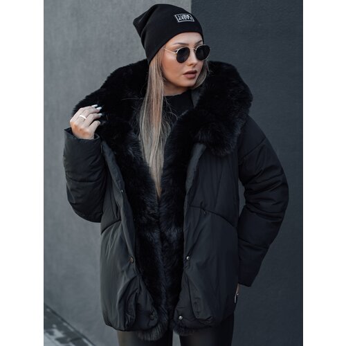 DStreet Kurtka damska zimowa LUNAVI pikowana z futerkiem czarna Slike