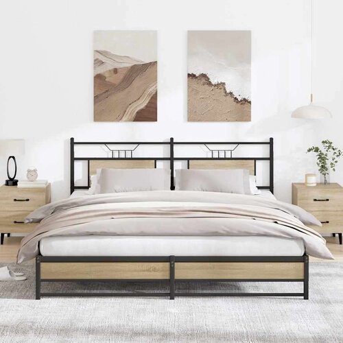 Metalni Kovinski posteljni okvir brez vzmetnice sonoma hrast 183x213 cm, (21829274) Slike