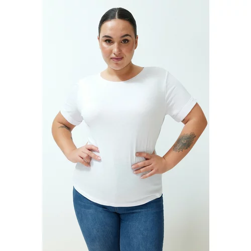 Trendyol Curve White Boat Neck Knitted T-shirt