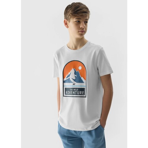 4f Organic Cotton T-Shirt for Boys - White Cene