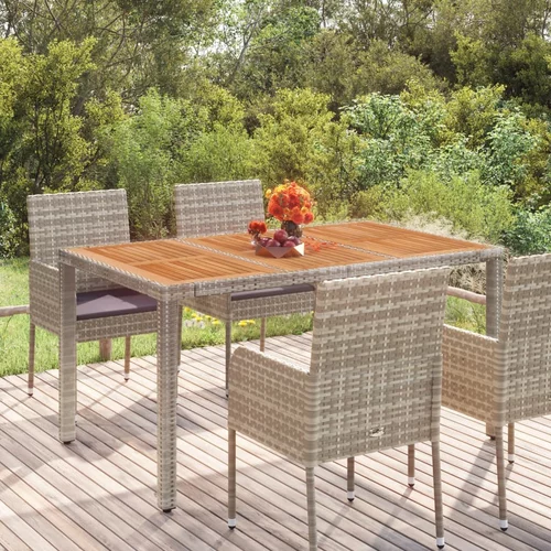 vidaXL Vrtna miza z leseno mizno ploščo siva 150x90x75 cm poli ratan