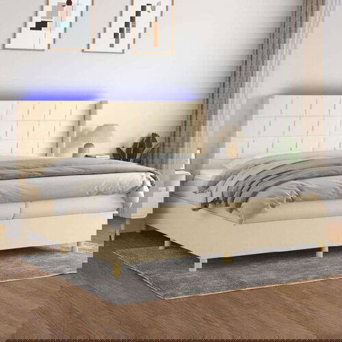  Box spring postelja z vzmetnico LED krem 200x200 cm blago, (20761211) Slike