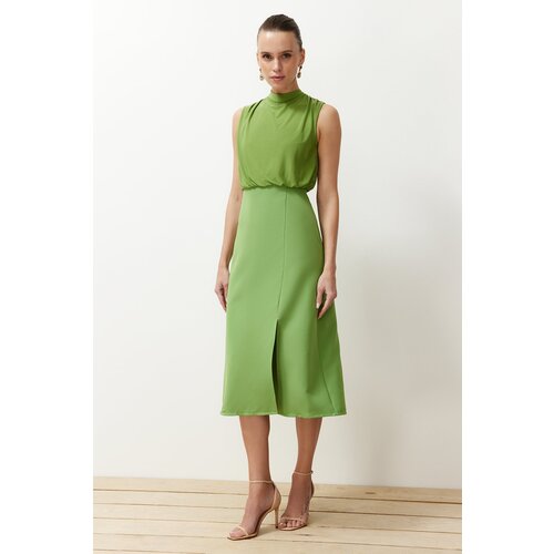 Trendyol green a-line degaje collar midi woven dress Cene