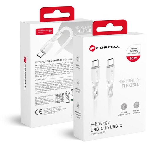 forcell F-ENERGY C344 kabl Type C na Type C QC4. 0 PD 3A 60W silikon 1 m beli Cene