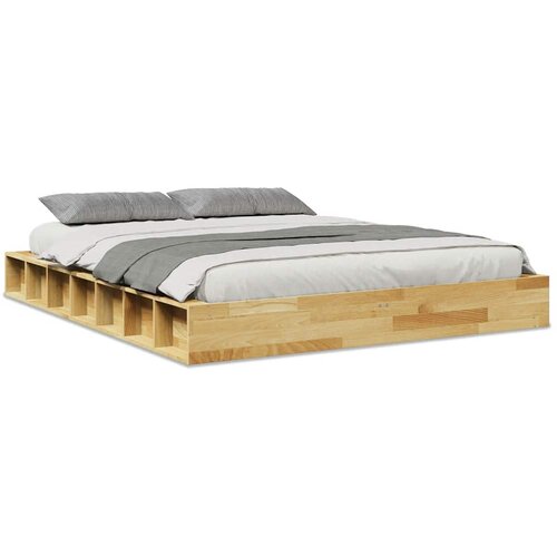 Maison Chic Posteljni okvir - Dvoposteljna postelja - Zakonska postelja brez vzmetnice 140x190 cm masivni les hrast-J10687, (21760600) Slike