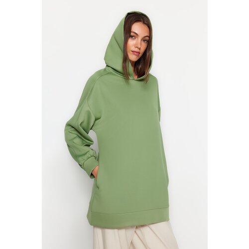 Trendyol Mint Hooded Diver/Scuba Knitted Sweatshirt Slike