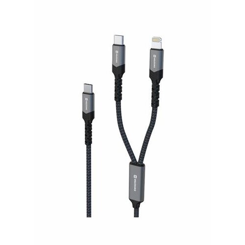 Swissten kabel 2u1 USB-C/USB-C+Lightn, 100W, 54w+20w, 1,5m tekstil crni Cijene