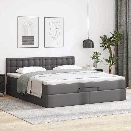 VidaXL Otomanski okvir kreveta s madracem sivi 160x200cm umjetna koža Slike
