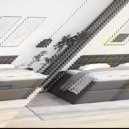VidaXL Otomanski posteljni okvir z vzmetnico siv 160x200 cm um. usnje Slike