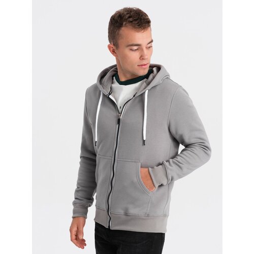 Ombre BASIC men&amp;#039;s unbuttoned hooded sweatshirt - grey Slike
