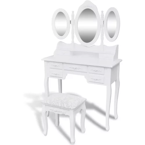  Toaletna miza s stolčkom in 3 ogledali bele barve
