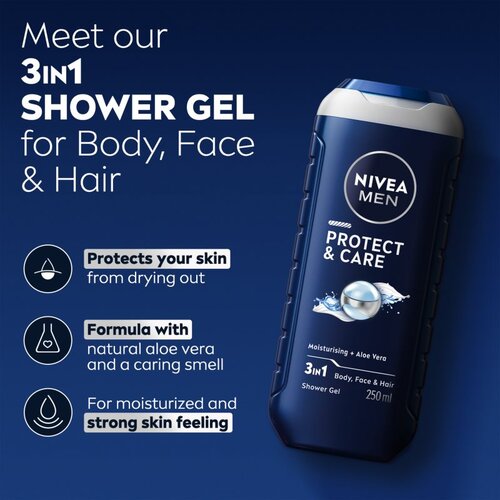 Nivea protect &amp;amp;amp; care gel za tu&amp;scaron;iranje za mu&amp;scaron;karce 250 ml Slike