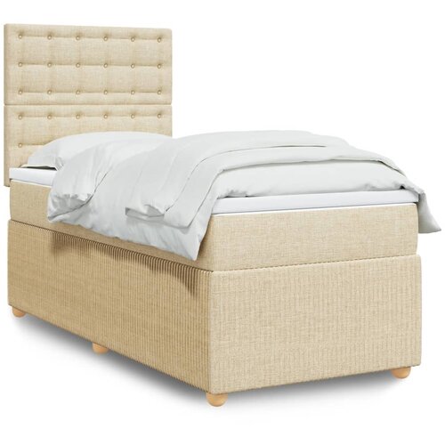 vidaXL Box spring postelja z vzmetnico krem 90x200 cm blago Cene