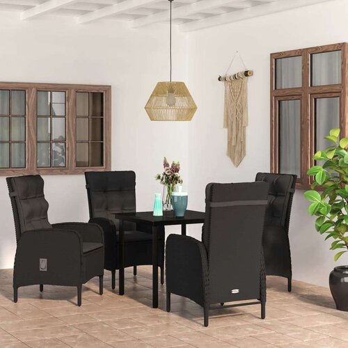  5-dijelni vrtni blagovaonski set s jastucima crni Slike